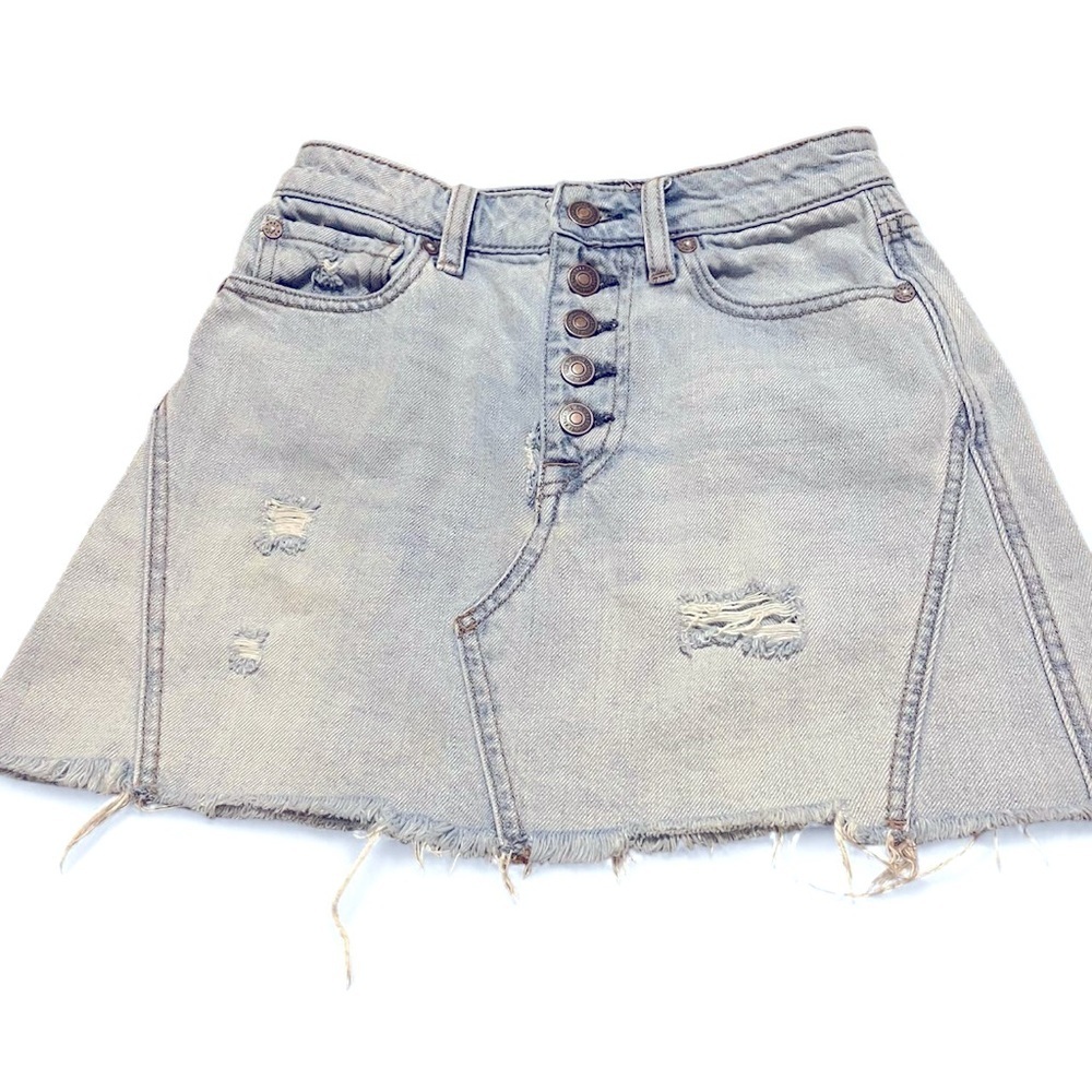 Free People Light Blue Distressed Mini Skirt